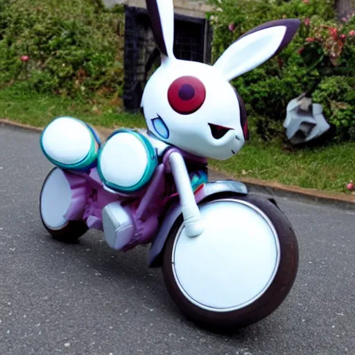 Prompt: a pokemon that's part bunny part motorcycle, kawaii