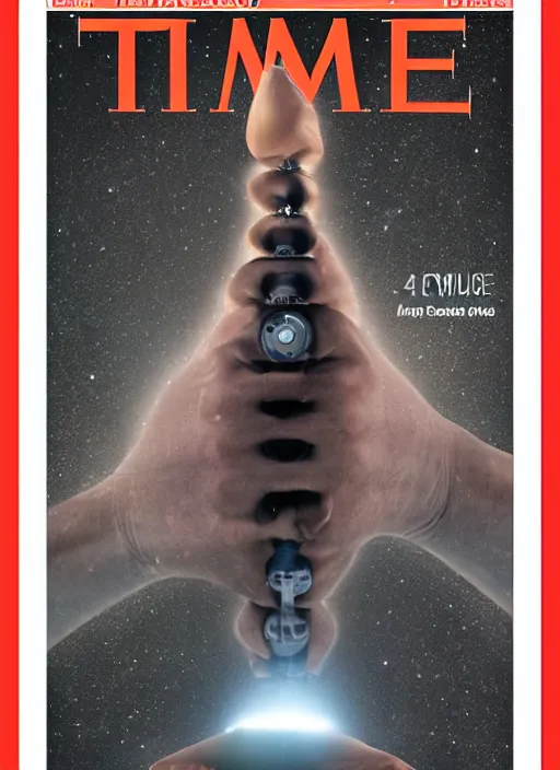 Prompt: TIME magazine cover, the coming AI singularity, 4k, laser beams