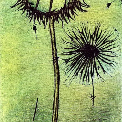 Image similar to a beautiful fairytale painting of a dandelion seed that is also a fairy. the dandelion seed is the body of the fairy. beautiful clear painting by arthur rackham