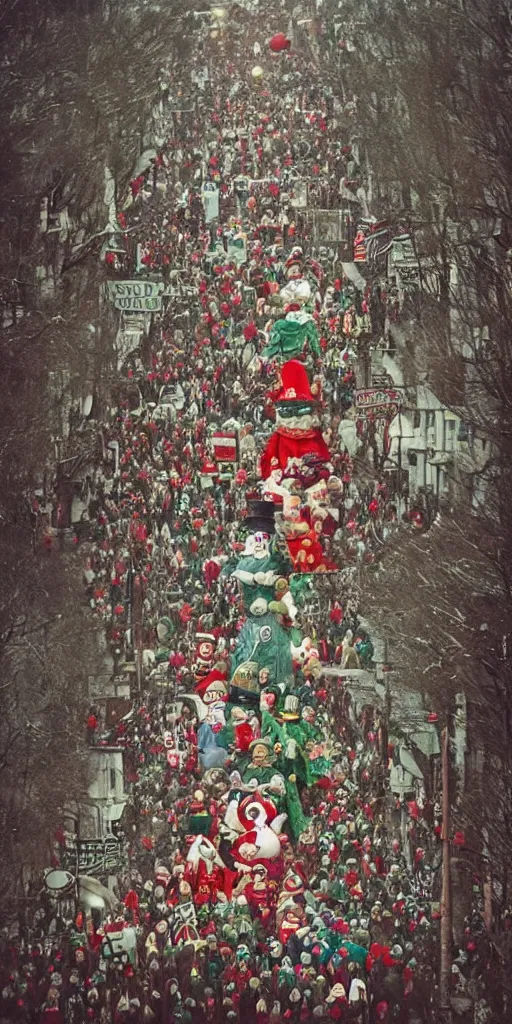 Prompt: a vintage christmas day parade by alexander jansson and where's waldo