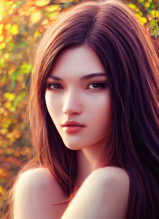 Image similar to photo of a gorgeous female in the style of stefan kostic, realistic, half body shot, sharp focus, 8 k high definition, insanely detailed, intricate, elegant, art by stanley lau and artgerm, extreme bokeh foliage