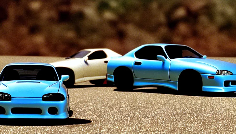 Image similar to The Fast and the Furious, 2001, Toyota Supra, 1994, 1995, 1996, 1997, 1998, mk4, a80, Hot Wheels, cinematic, 8k, depth of field, bokeh. brian spilner, paul walker, dominic toretto, wide body kit, rocketbunny