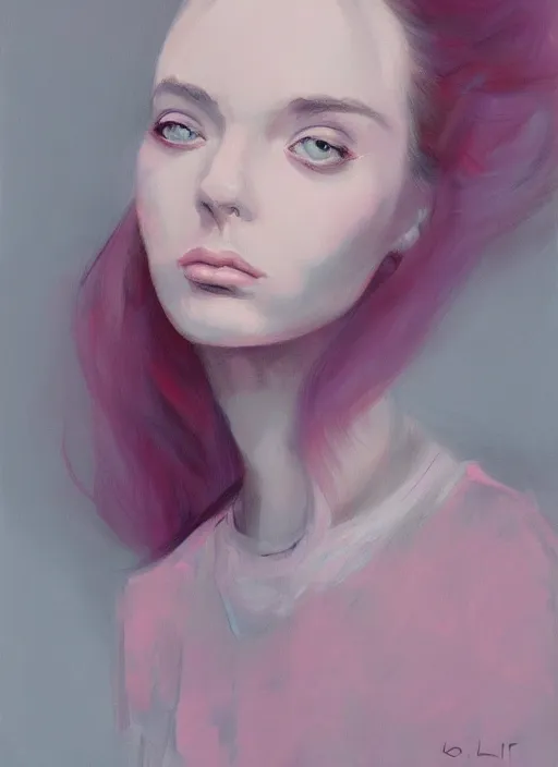 Prompt: half body portrait, woman, pink and grey clouds, by loish, trending on artstatio