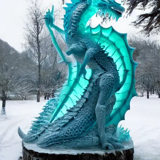 Image similar to a majestic dragon made of ice, ice sculpture, detailed fantasy photography