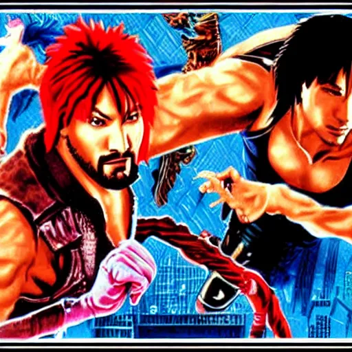 Image similar to portrait of keanu in double dragon video game splash screen