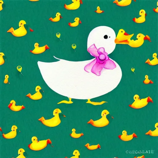 Prompt: watercolor yellow duck with party horn, cute illustration by claudia gadotti