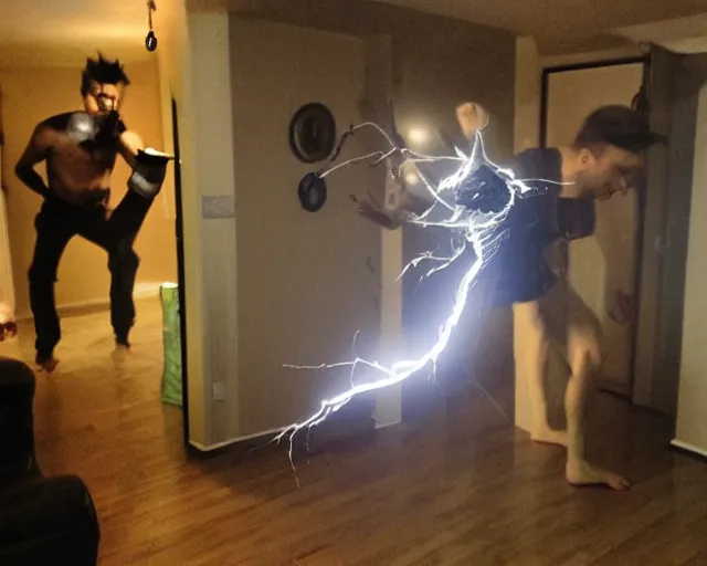 Prompt: transparent horror spirit attacks in living room interior photos shot on iphone, dynamic fight pose, full body shot, sharp focus, grainy, corpse, paranormal flashlight, deep night,