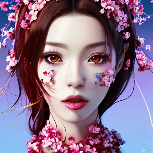 Prompt: the portrait of the absurdly beautiful, graceful, elegant, gorgeous, fashionable photorealistic anime idol latina woman made of cherries and cherry blossoms with tears, an ultrafine hyperdetailed illustration by kim jung gi, irakli nadar, intricate linework, bright colors, octopath traveler, final fantasy, unreal engine highly rendered, global illumination, radiant light, intricate environment