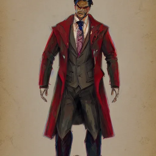 Image similar to vivid colors, character sheet, fine details, front view, greg rutkowski, kim jung gi, human, suit vest, longcoat