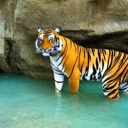 Prompt: a tiger discovering the lost city of atlantis