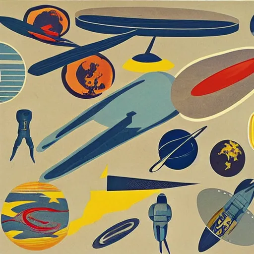 Image similar to A mid-century modern collage of Space Travel.