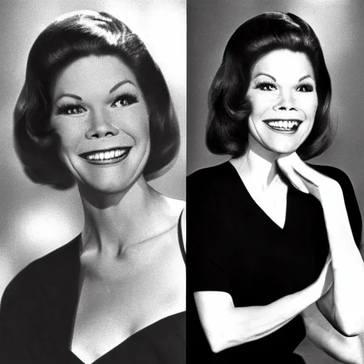 Prompt: A photo of Mary Tyler Moore in her younger days in a black and white photo. The date of the photo is 1963.