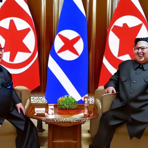 Image similar to photorealistic image of a meeting between kim jong un and paul pot