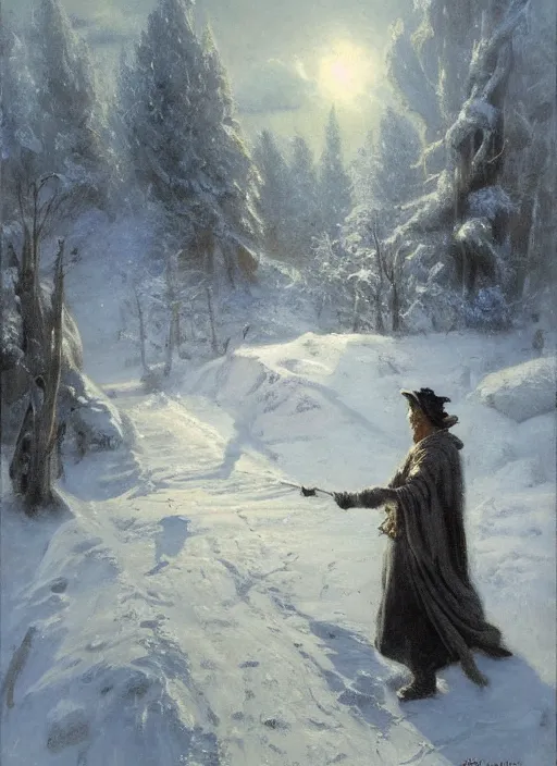 Image similar to a mage casting a frost spell by charles joshua chaplin