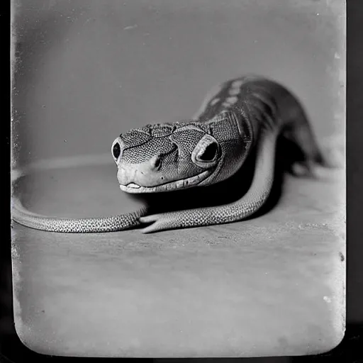 Image similar to a wet plate photo of a boa constrictor!!!! snake!!!!!!!!!!!!! wearing a tiny jester hat : : 5 h 7 6 0