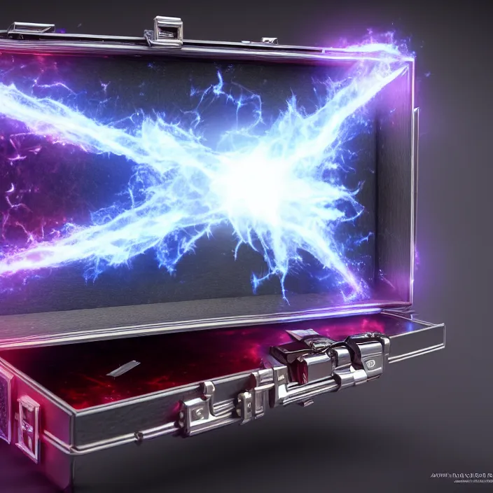 Image similar to a supernova inside a briefcase. high tech. octane render, trending on artstation, very coherent symmetrical artwork. cinematic, hyper realism, high detail, octane render, 8 k, iridescent accents