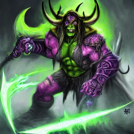 Image similar to illidan stormrage painting grandiose fantasy slaying demons