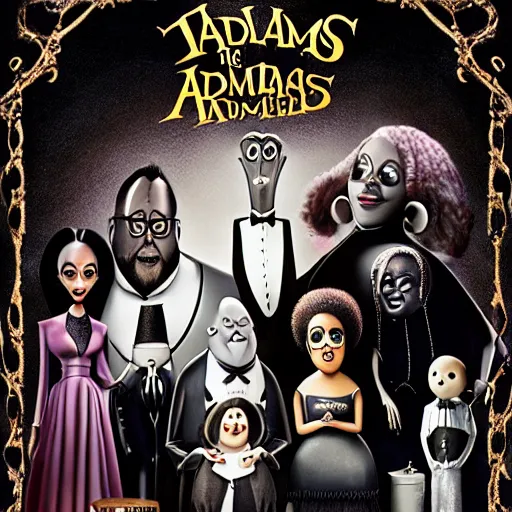 Image similar to the adams family but they're all black people