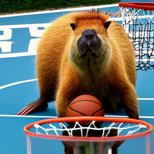 Image similar to Capybara Slam dunking a basketball