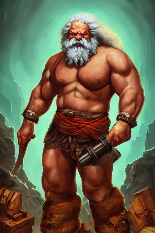 Prompt: character portrait of buff barbarian karl marx with a tattoo of a third eye on the forehead, dungeons and dragons cover artwork, dynamic composition, dramatic lighting, trending on artstation, award winning art, stylized painting by leonardo da vinci, wayne barlowe, richard corben, concept art, 4 k, 8 k, gold and teal color scheme