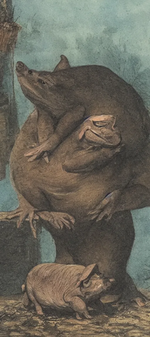Image similar to photo of a pig and a toad himmera