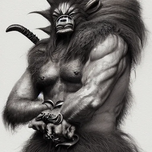 Image similar to head and shoulders ( ( ( vogue fashion photo portrait ) ) ) of a bugbear, d & d, fantasy, greg rutkowski, frank frazetta, alexandre chaudret, boris vallejo, michael whelan, miro petrov, hr giger, magali villeneuve, donato giancola