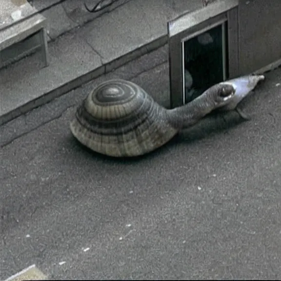 Image similar to giant snail caught sneaking around on cctv, surveillance footage