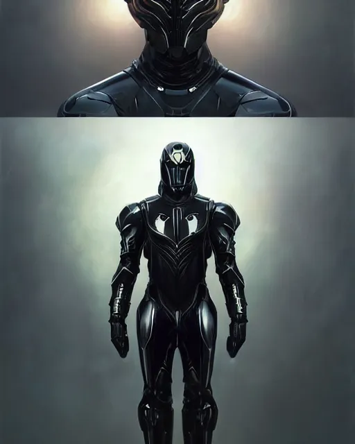 Image similar to iridescent wiry muscular male sleek glossy black pearlescent scifi armor with smooth black featureless helmet, by greg rutkowski and mark brookes and jim burns and tom bagshaw and magali villeneuve, trending on artstation