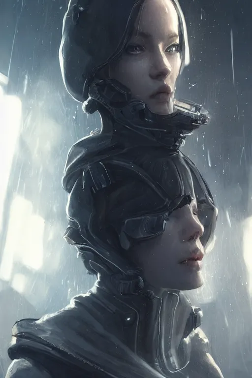 Prompt: A portrait of a sci-fi women wearing a techwear hoody by Greg Rutkowski, Sung Choi, Mitchell Mohrhauser, Maciej Kuciara, Johnson Ting, Maxim Verehin, Peter Konig, Bloodborne , 8k photorealistic, cinematic lighting, HD, high details, dramatic, atmospheric , trending on artstation