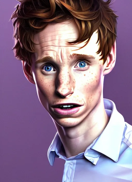 Image similar to cute eddie redmayne, natural lighting, path traced, highly detailed, high quality, digital painting, by don bluth and ross tran and studio ghibli and alphonse mucha, artgerm