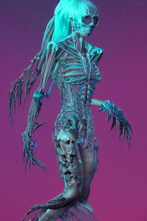 Prompt: epic beautiful bioluminescent skeletal mermaid, Trending on artstation, artstationHD, artstationHQ, 4k, 8k