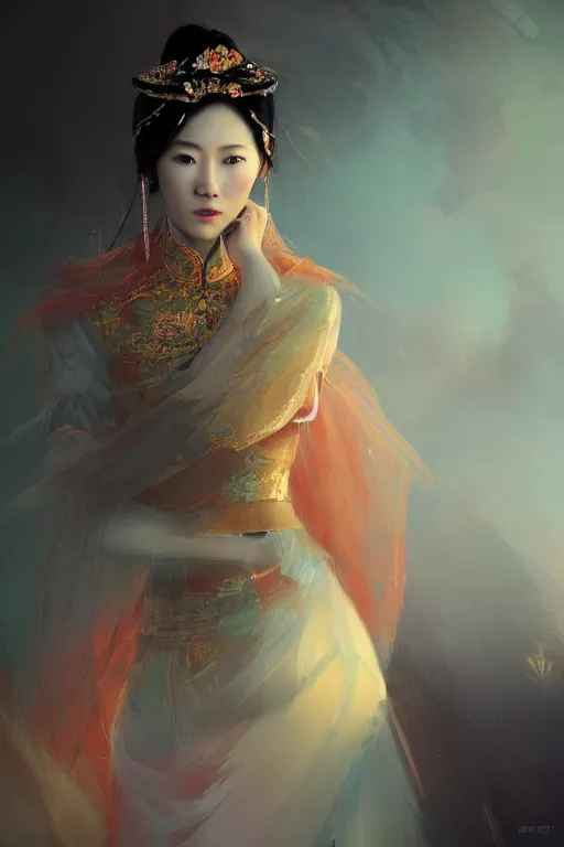 Prompt: chinese princess, gorgeous, portrait, intricate, elegant, volumetric lighting, scenery, digital painting, highly detailed, artstation, sharp focus, illustration, concept art, ruan jia, steve mccurry