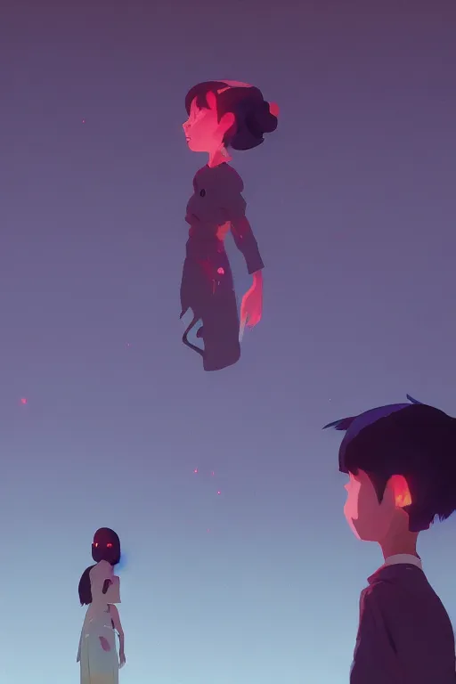 Prompt: we looked at each other and her face was red and blue, cory loftis, james gilleard, atey ghailan, makoto shinkai, goro fujita, character art, exquisite lighting, clear focus, very coherent, plain background, dramatic painting