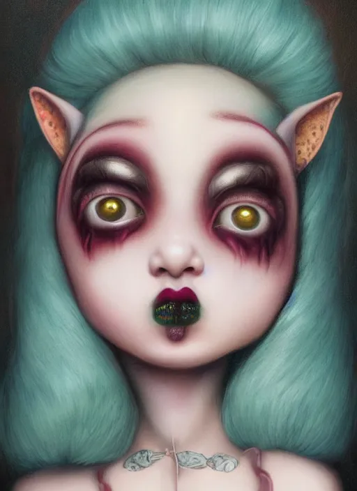 Prompt: pop surrealism, lowbrow art, realistic shrek!!!!!!!!!!!!!!!!!!! painting, japanese street fashion, hyper realism, muted colours, rococo, natalie shau, loreta lux, tom bagshaw, mark ryden, trevor brown style,