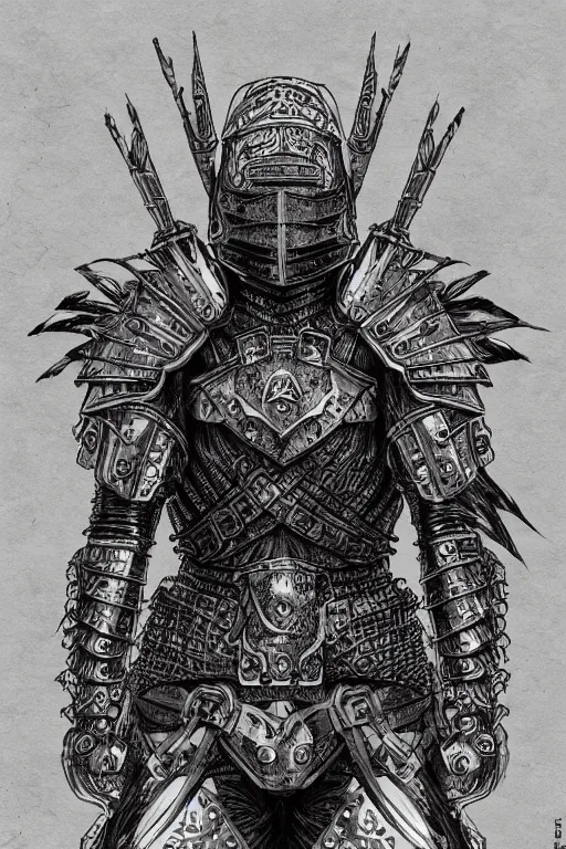 Image similar to armoured human, crow armour, symmetrical, highly detailed, digital art, black feathers, sharp focus, trending on art station, kentaro miura manga art style