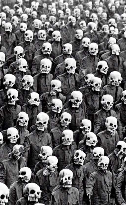 Prompt: mao zedong driving a crowd of skeletons