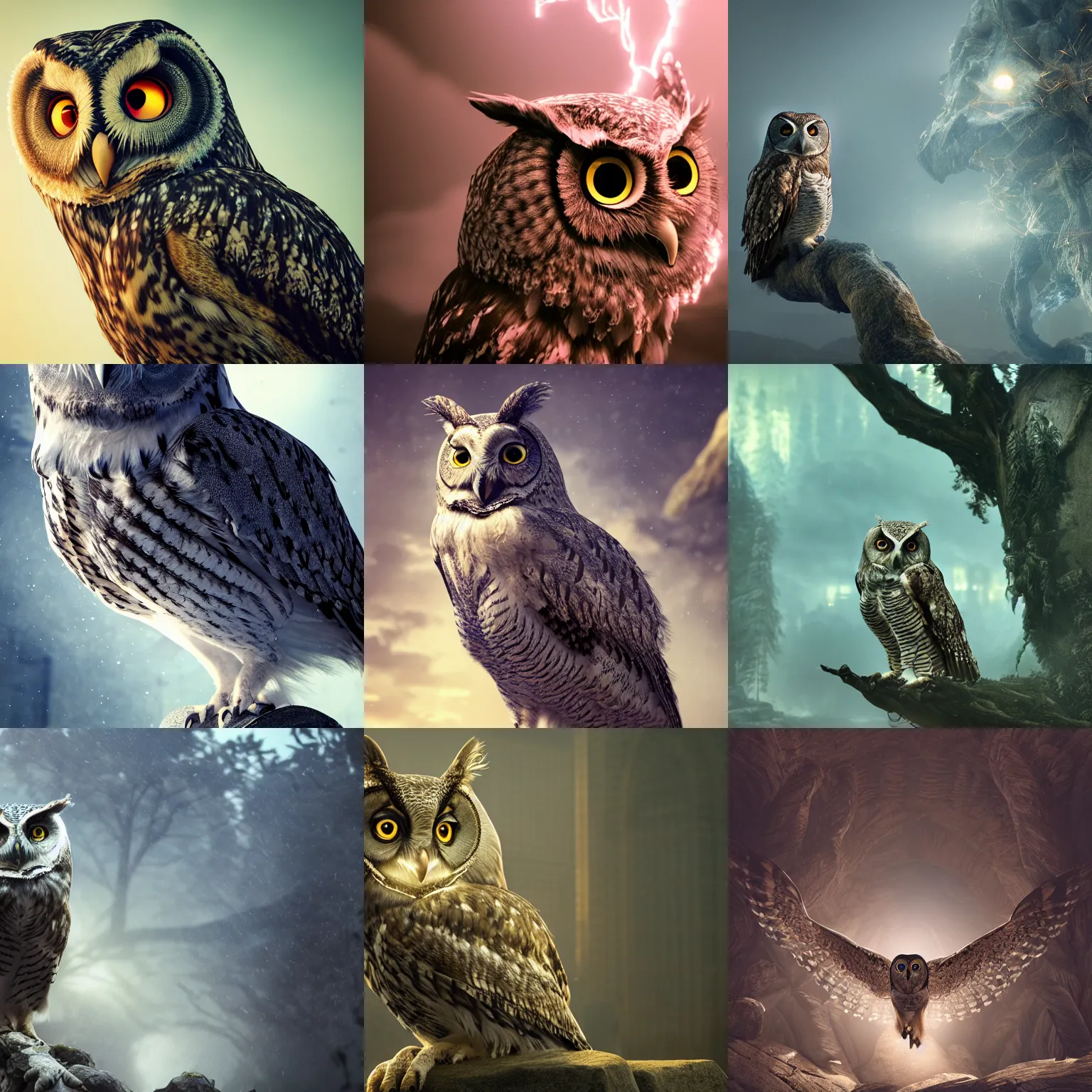 Prompt: photo an owl, intricate detail, volumetric lighting, epic composition, hyper detailed, ultra realistic, sharp focus, octane render, ray tracing,, sense of awe, swirling mist