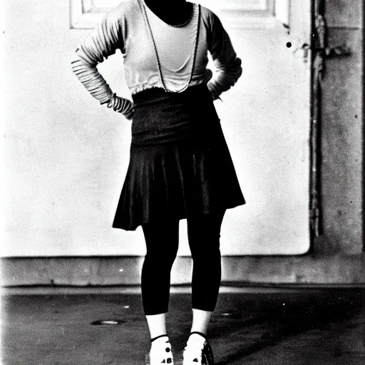 Image similar to female streetwear blogger, in the 1920s, full body portrait shot