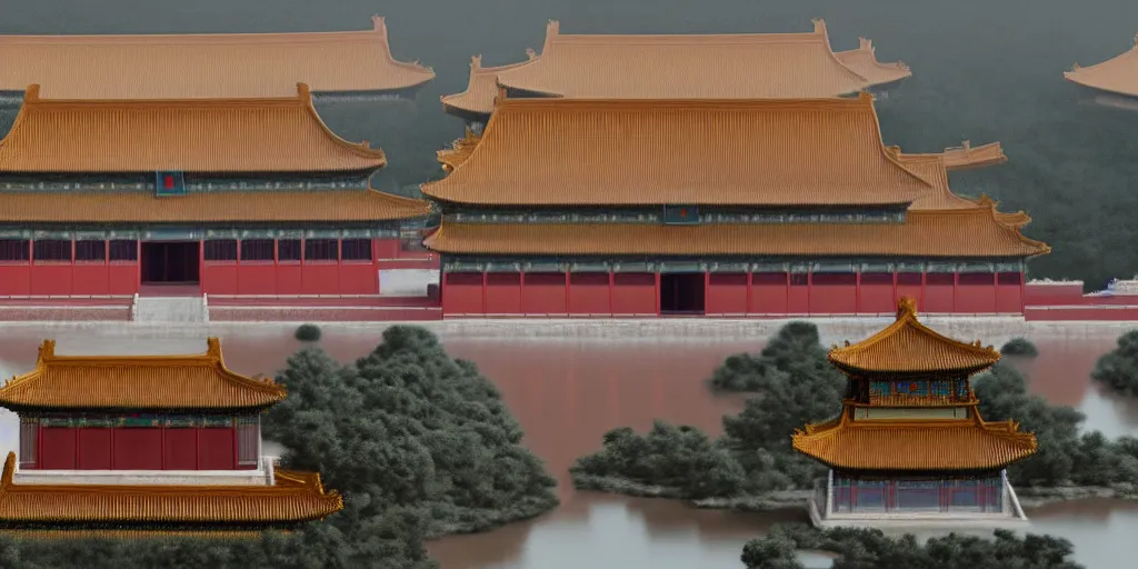 Image similar to a very high resolution image from a new movie, forbidden city, front view, photorealistic, photography, directed by wes anderson