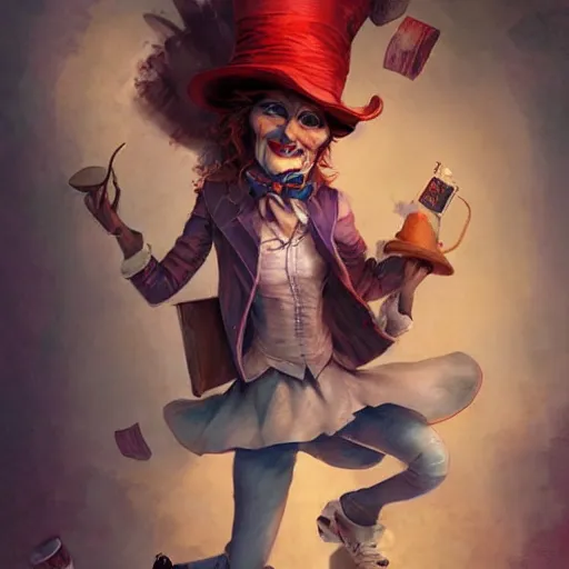 Image similar to realistic, full body portrait, attractive crazy female mad hatter, by Jordan Grimmer and greg rutkowski, crisp lines and color,