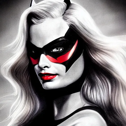 Image similar to Margot Robbie as Batwoman, realistic, portrait, detailed