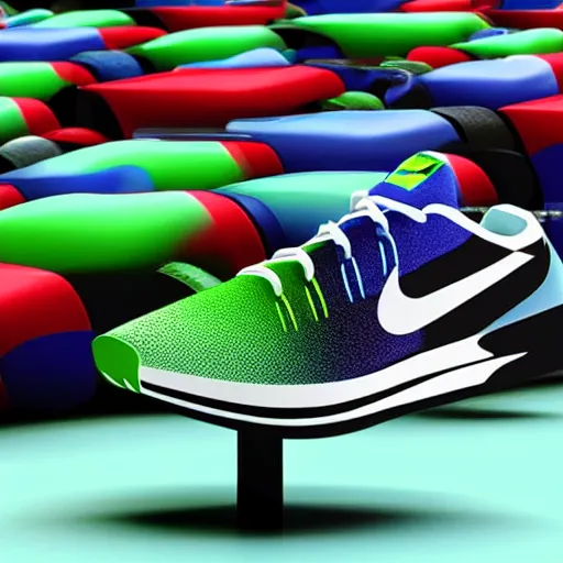 Image similar to sneaker design by Nike and apple showcase render futuristic colourful plastic supreme yanko design photorealistic photography model image editorial