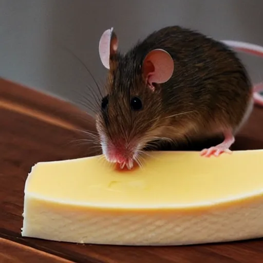 Prompt: mouse eating a giant piece of cheese