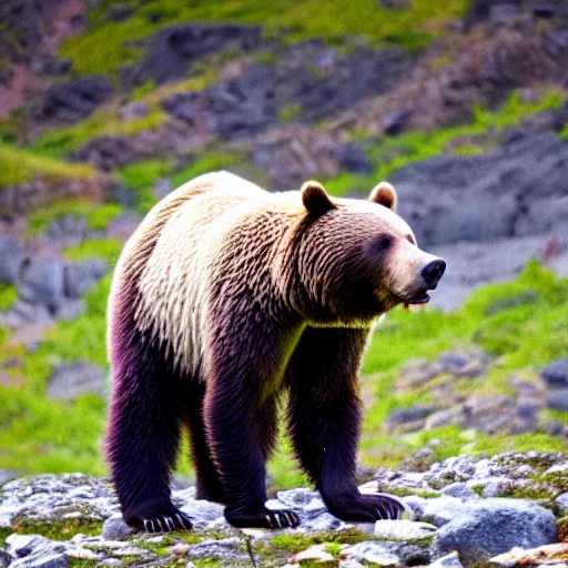 Prompt: 8k photography from a rainbow grizzly bear