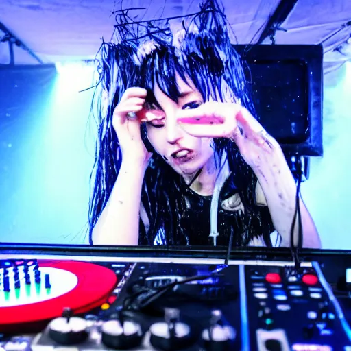 Image similar to wet rat djing at a sad anime concert