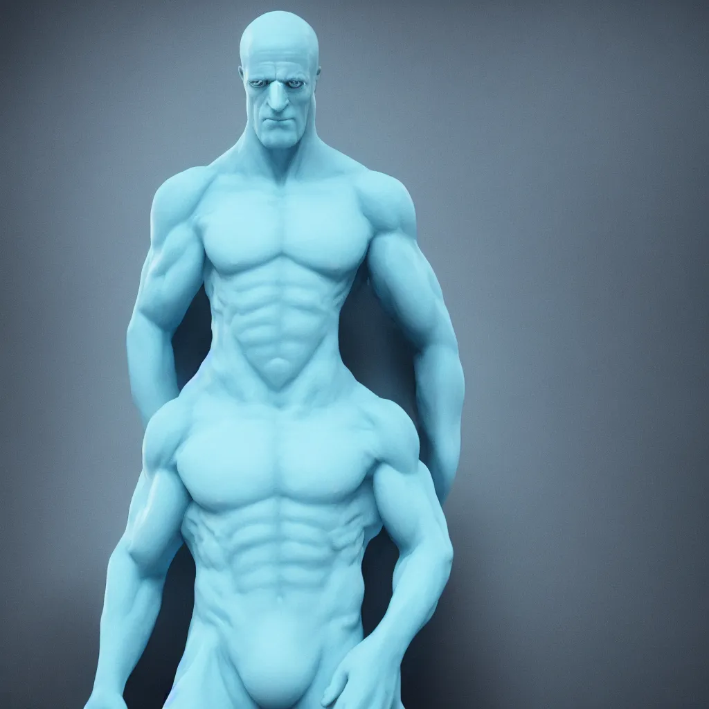 Image similar to dr. manhattan, watchmen, 8 k, octane render, mute blue, volumetric light, intricate detail, soft depth of field, intricate detail, photorealistic, cinematic lighting 4 k