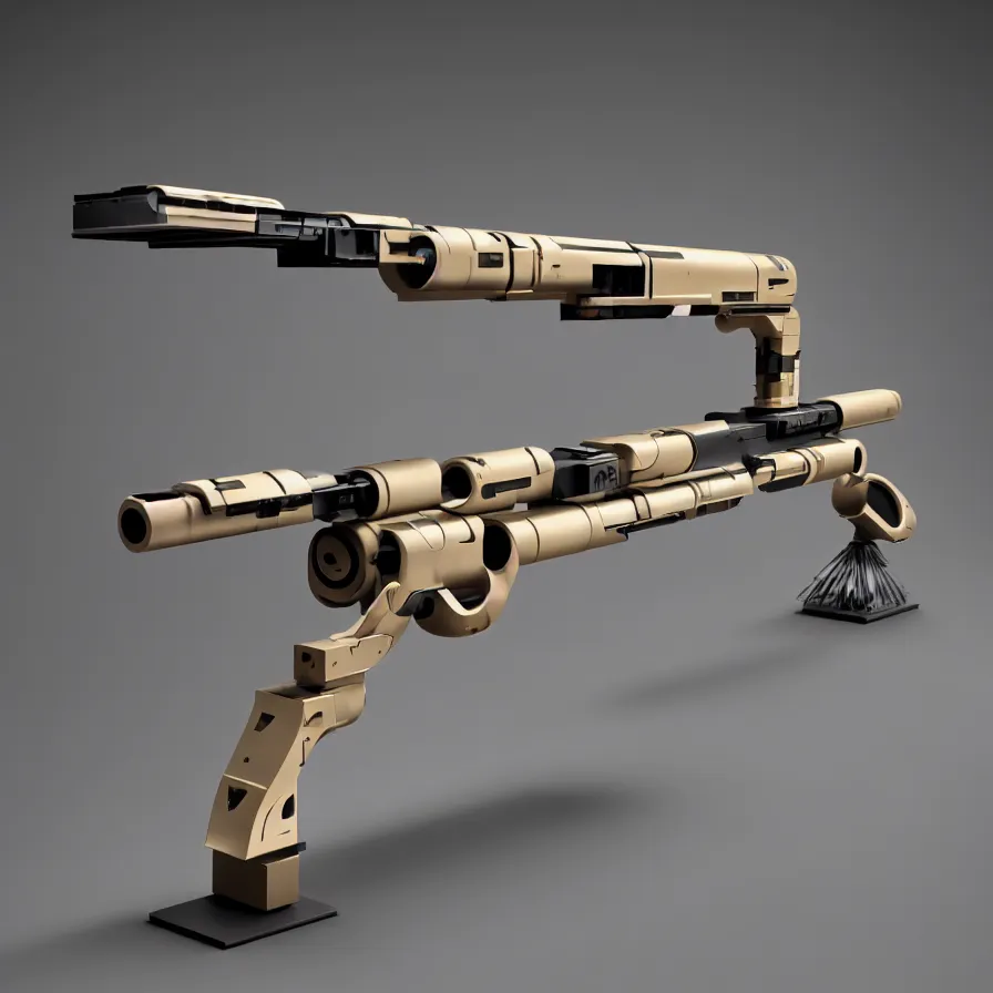 Image similar to single cyborg rail - gun designed by c. a. k. e., marc newsom, zaha hadid, blond ltd, layer design ; natural materials ; industrial design ; behance ; le manoosh ; pinterest ; if design award ; reddot design award