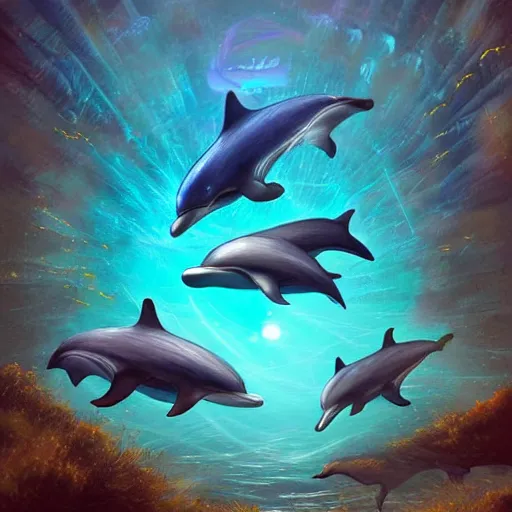 Prompt: laser dolphins, fantasy, detailed, high quality, artstation