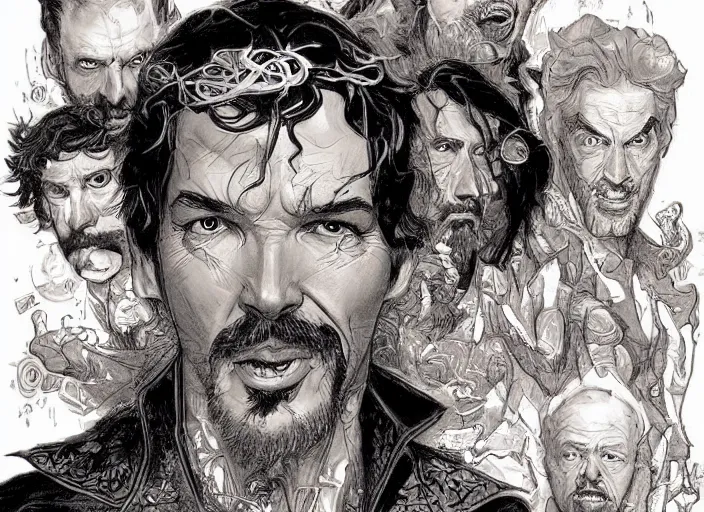 Image similar to a highly detailed terrifying portrait of stephen strange, james gurney, james jean