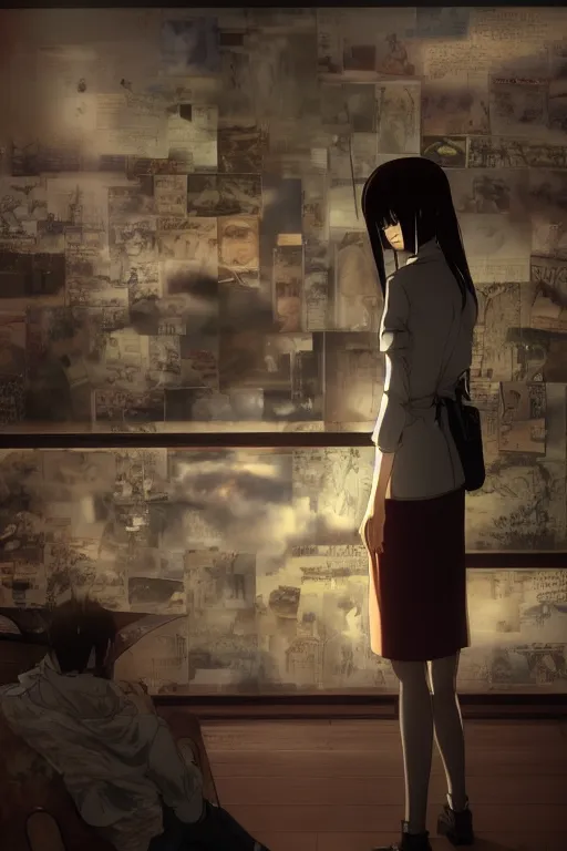 Prompt: Tonemapped Kurisu Makise by Akihiko Yoshida and Makoto Shinkai, with backdrop of Rembrandt Lighting